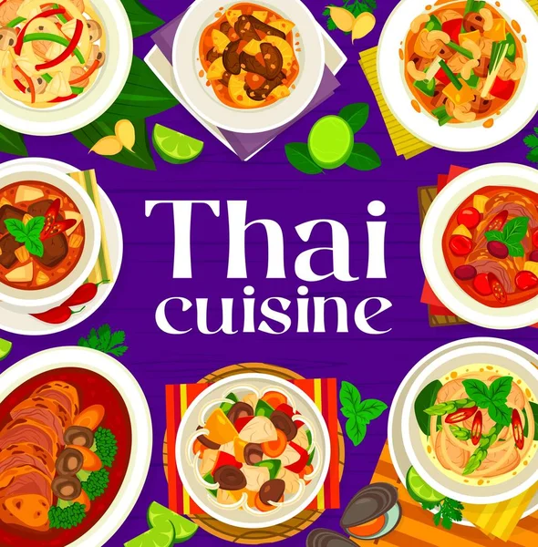 Thai Cuisine Menu Cover Template Restaurant Thailand Dishes Meals Restaurant - Stok Vektor