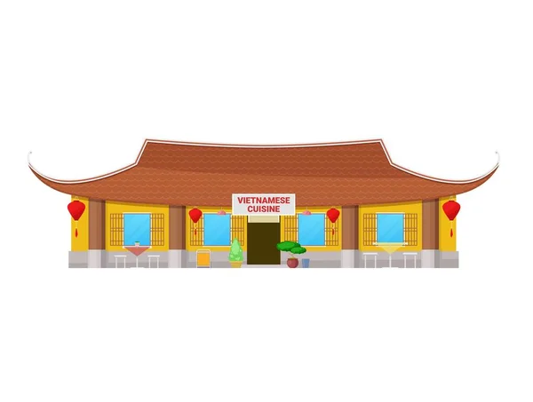 Vietnamese Cuisine Restaurant Building Icon Asian Food Street Cafe Vector — ストックベクタ