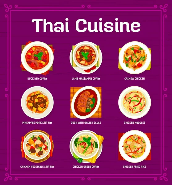 Thai Cuisine Menu Asian Restaurant Food Dishes Meals Vector Thai - Stok Vektor