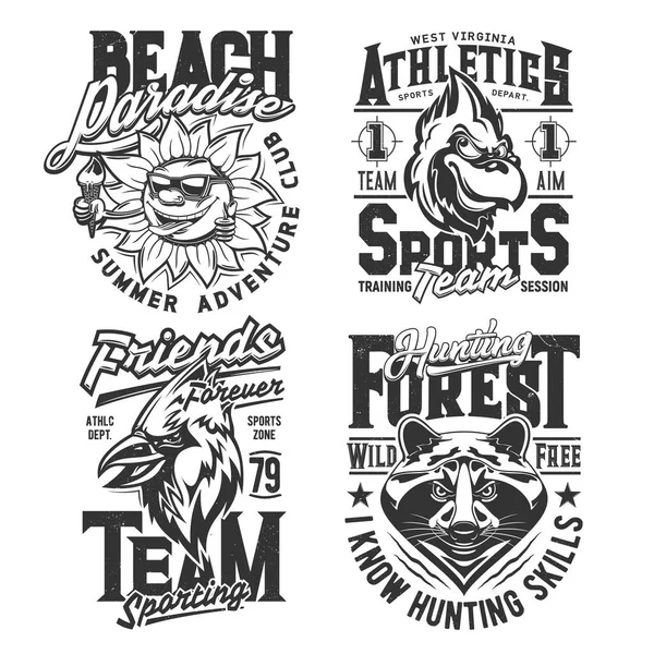 Hunting Club Sport Team Beach Paradise Shirt Prints Vector Emblems — Archivo Imágenes Vectoriales