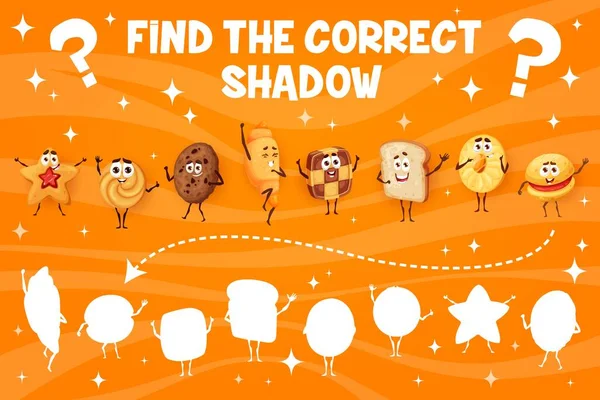 Cookies Desserts Bakery Characters Find Correct Shadow Kids Game Cartoon — Vector de stock
