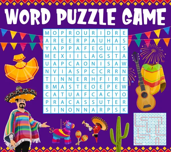 Mexican Holiday Items Word Search Puzzle Quiz Game Worksheet Vector — стоковий вектор