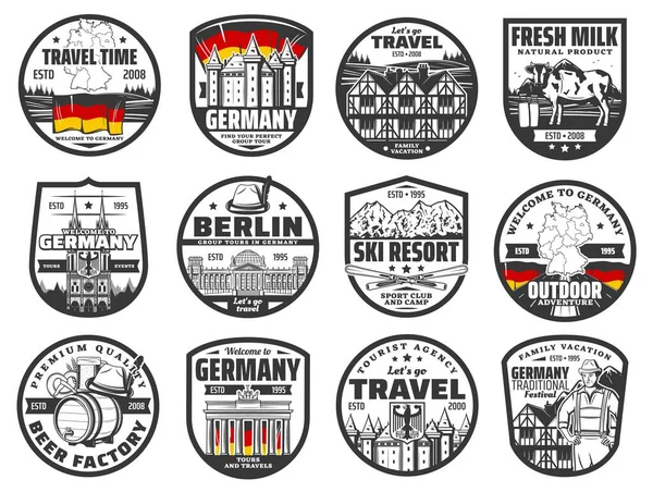 Travel Germany Vector Icons German Famous Landmarks Sightseeing Architecture Touristic — Vetor de Stock