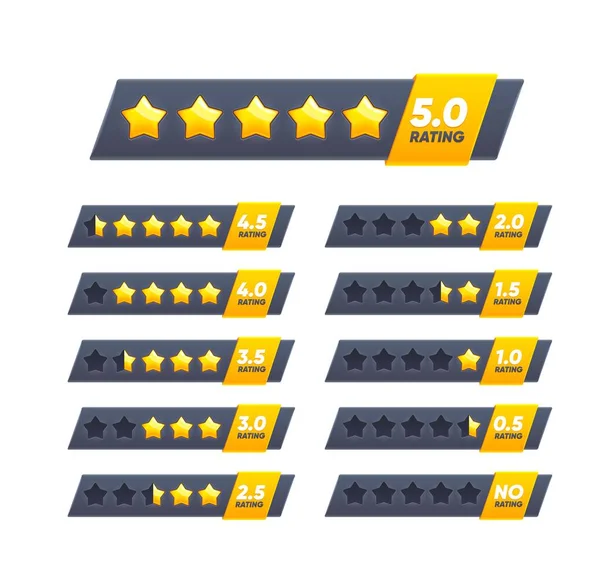 Five Golden Star Review Rate Customer Feedback Quality Ranking Vector — Vettoriale Stock