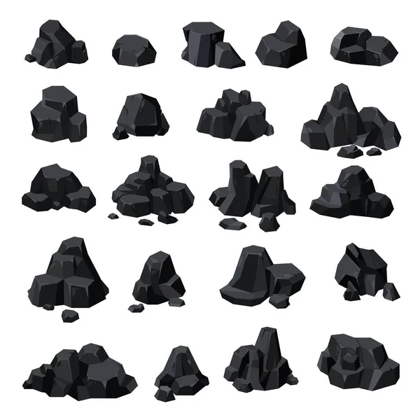 Cartoon Coal Ore Black Charcoal Graphite Lump Rock Stone Isolated — Vettoriale Stock