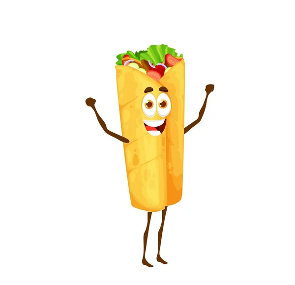 Shawarma Cartoon Character Funny Vector Burrito Roll Doner Kebab Fast — стоковый вектор