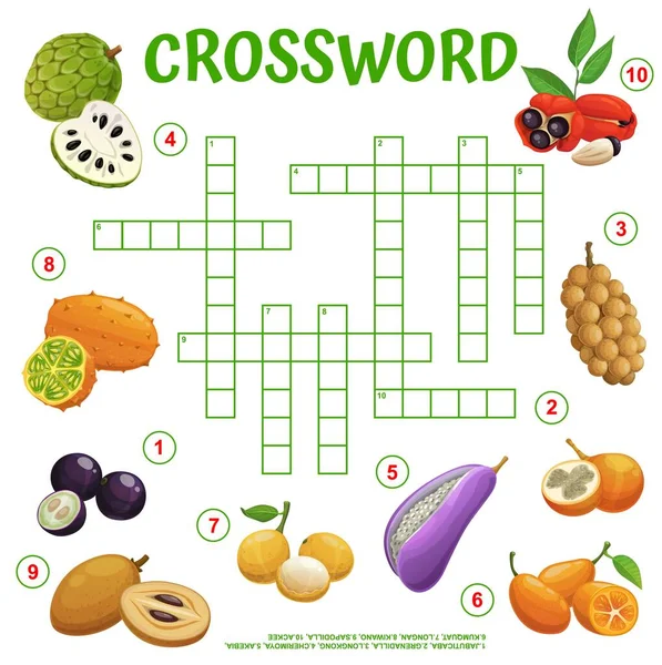 Exotic Tropical Fruits Crossword Grid Find Word Quiz Game Vector — Image vectorielle