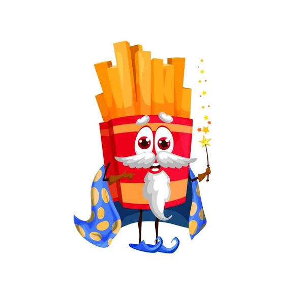 Cartoon Old French Fries Potato Wizard Character Happy Smiling Fast — Stok Vektör