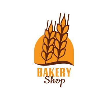 Fırın logosu, buğday, yulaf, arpa veya darı gevreği, vektör ekmek ikonu. Fırın, tarım pazarı ve pastane levhası. Üzerinde buğday veya çavdar başakları ve organik doğal tahıl ve tahıl var.