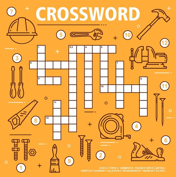 Construction Diy Repair Tools Crossword Grid Worksheet Find Word Quiz — Image vectorielle