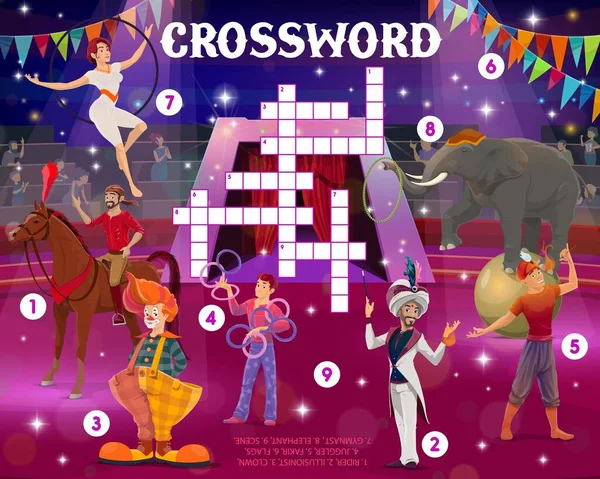 Shapito Circus Performers Stage Crossword Grid Worksheet Find Word Vector — ストックベクタ