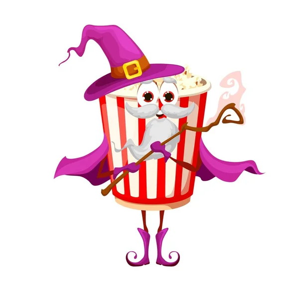 Cartoon Popcorn Wizard Character Cute Fast Food Takeaway Meal Mage — Stock vektor