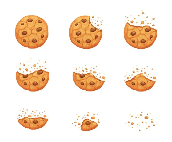 Crumble Biscuit Cookie Animated Sprite Vector Crunchy Dessert Chocolate Pieces — Vetor de Stock