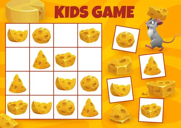 Cartoon Cheese Sudoku Maze Game Worksheet Kid Logical Rebus Vector — Stockový vektor