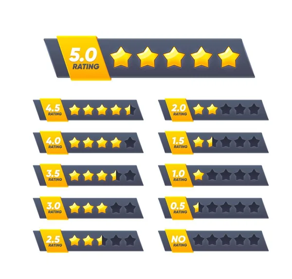 Five Golden Star Review Rate Customer Feedback Evaluation Service Product — Stockvector