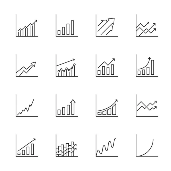 Gráfico Gráfico Ícones Crescimento Barras Com Seta Aumento Gráficos Linhas — Vetor de Stock