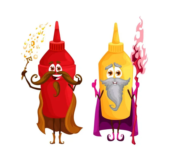 Kreskówka Ketchup Magiem Musztardy Lub Znaków Kreatora Wesoły Fast Food — Wektor stockowy