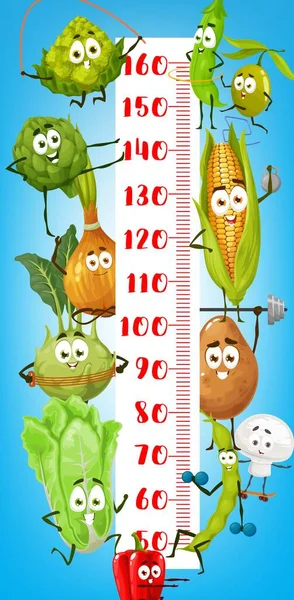 Cartoon Farm Vegetable Characters Doing Fitness Child Growth Chart Kids — стоковый вектор
