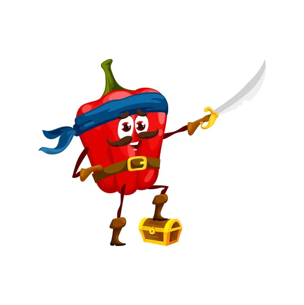 Cartoon Bell Pepper Pirate Captain Character Pointing Sword Vector Vegetable — Stockvector