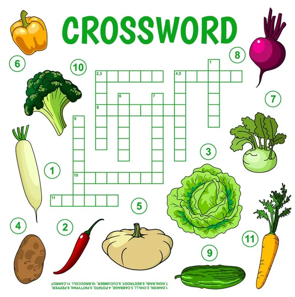 Raw Farm Vegetables Crossword Grid Worksheet Find Word Quiz Game — Stockvektor