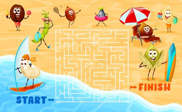 Labyrinth Maze Game Funny Nuts Characters Summer Beach Child Puzzle — Stock Vector