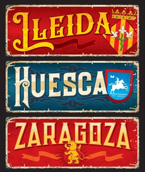 Lleida Huesca Zaragoza Spanish City Travel Stickers Plates Spain Vacation — Wektor stockowy