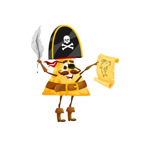 Cartoon Mexican Nachos Pirate Captain Character Treasure Map Vector Funny — Archivo Imágenes Vectoriales