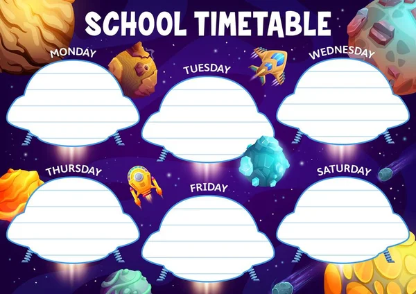 Education Timetable Schedule Ufo Spacecraft Starship Galaxy Space Vector School — 스톡 벡터