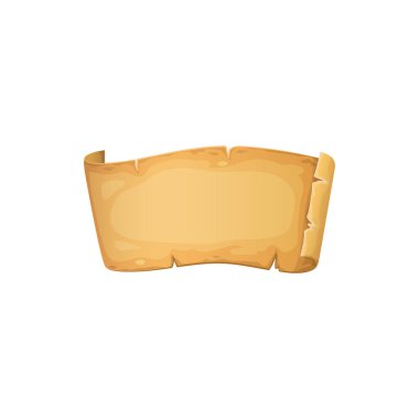 Koyun derisi parşömen, yırtık kenarlı eski ortaçağ çerçevesi izole edilmiş karikatür kağıt parşömeni. Vektör antik papirüs, antika sayfa, yıpranmış hazine haritası, yuvarlanmış ortaçağ kraliyet davetiye kartı.