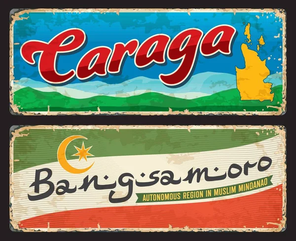 Caraga Bangsamoro Philippine Travel Stickers Plates Landmarks Vector Tin Signs — Image vectorielle