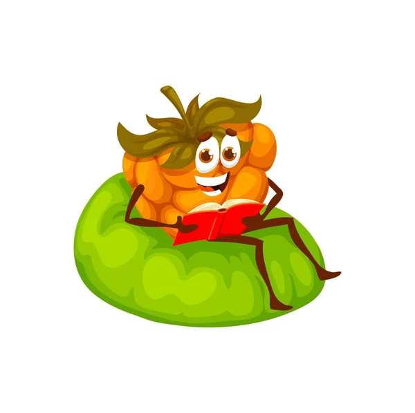 Cartoon Cloudberry Character Reading Book Cheerful Vector Berry Personage Sitting — Vettoriale Stock