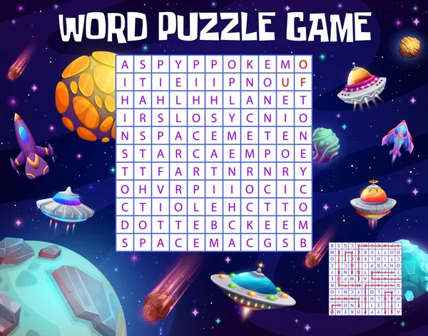 Ufo Spacecraft Starship Galaxy Word Search Puzzle Game Worksheet Vector — Wektor stockowy