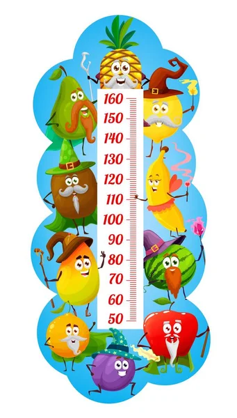 Kids Height Chart Ruler Cartoon Fruits Magicians Wizards Vector Growth — Stockový vektor