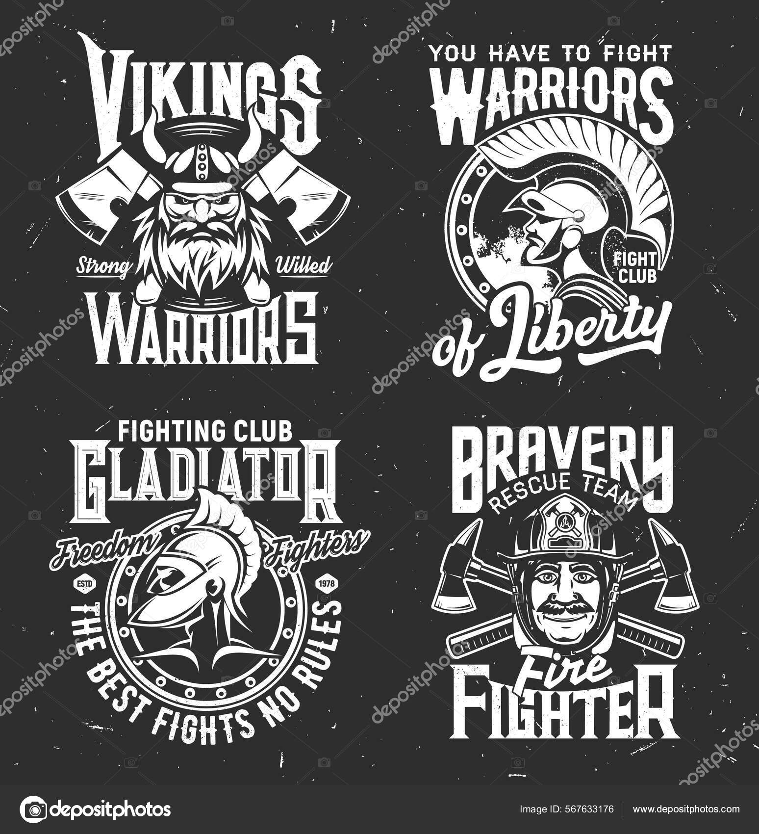 Tshirt Prints Viking Gladiator Fire Fighter Ancient Warrior Vector.