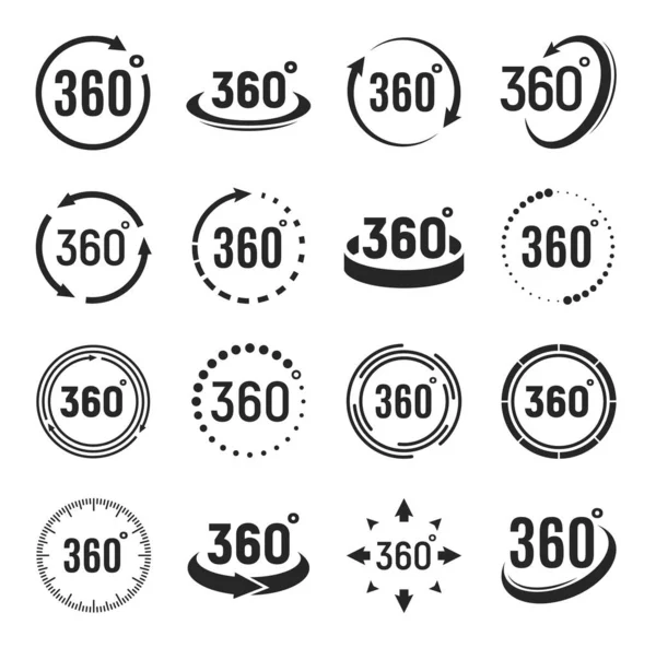 360 Degrees Camera Rotate Vector Icons Perspective Virtual Panorama Signs — Stock Vector