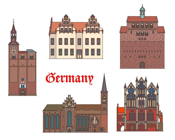 Γερμανία Κτίρια Tangermunde Stendal Και Havelberg Μνημεία Διανυσματικής Αρχιτεκτονικής Γερμανία — Διανυσματικό Αρχείο