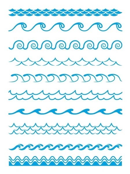 Wave Patterns Frame Borders Wavy Line Separators Vector Set Water — Archivo Imágenes Vectoriales