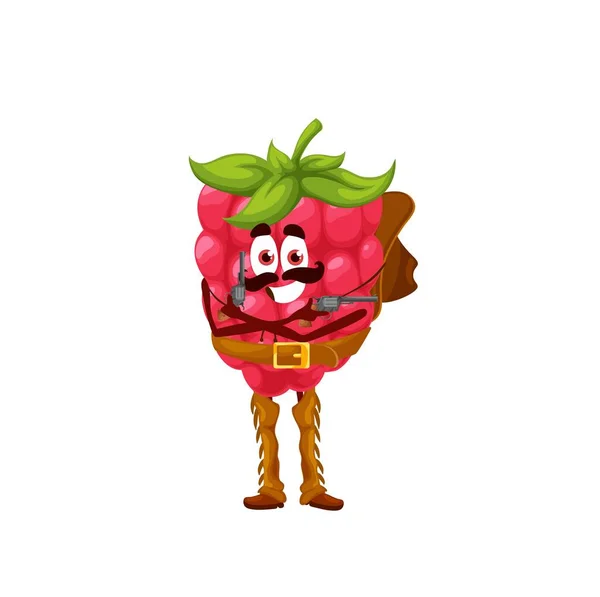 Funny Raspberry Cowboy Character Vector Berry Food Personage American Western — Wektor stockowy