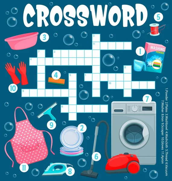 Cleaning Washing Appliance Items Vector Crossword Worksheet Find Word Quiz — Stockvektor
