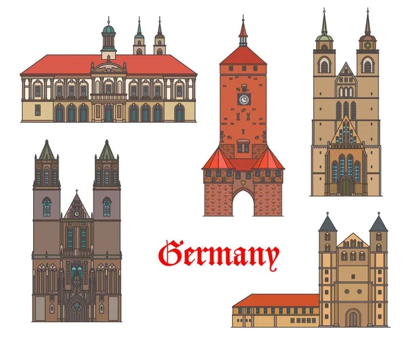 Germany Architecture Buildings Magdeburg Naumburg Vector German Landmarks Marienkirche Mary — Stock vektor