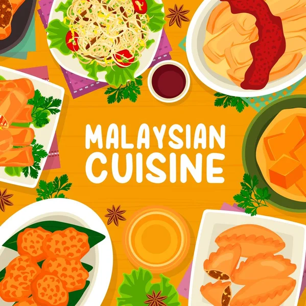 Malaysian Cuisine Menu Cover Vector Beef Prawn Noodle Soups Tofu — Vetor de Stock