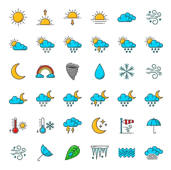 Weather Forecast Color Outline Icons Meteorology Temperature Climate Vector Pictograms — Image vectorielle