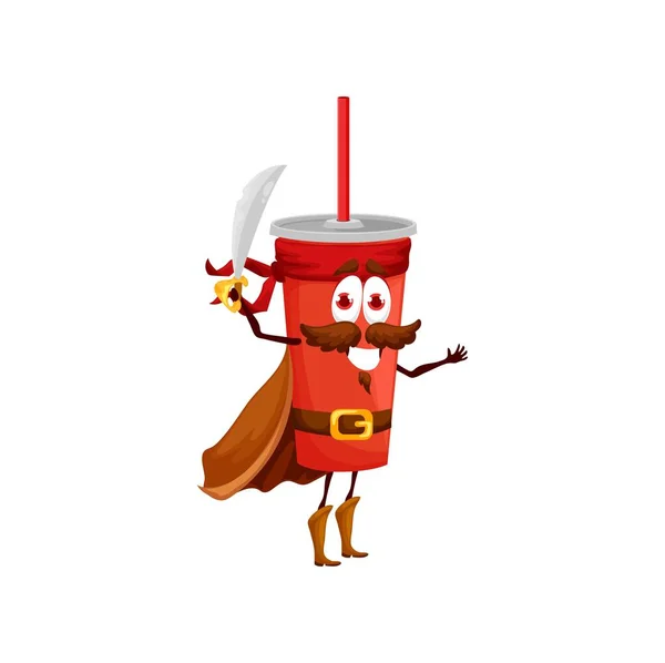 Cartoon Soda Drink Pirate Character Vector Red Cup Straw Kids — Stok Vektör