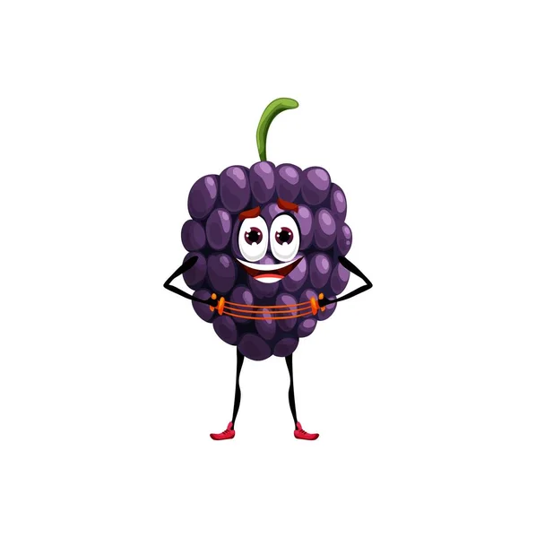 Cartoon Blackberry Expander Funny Vector Sportsman Berry Character Doing Sport — Stockvector