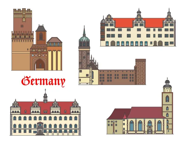 Germany Lutherstadt Wittenberg Torgau Tangermunde Buildings Vector Architecture German Saxony — Vector de stock