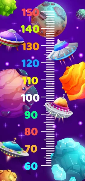 Kids Height Chart Cartoon Galaxy Starships Spaceships Starcrafts Space Vector — стоковый вектор