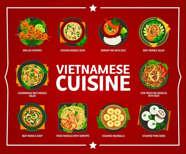 Vietnamese Cuisine Menu Asian Restaurant Food Dishes Meals Vector Vietnamese — Stockový vektor