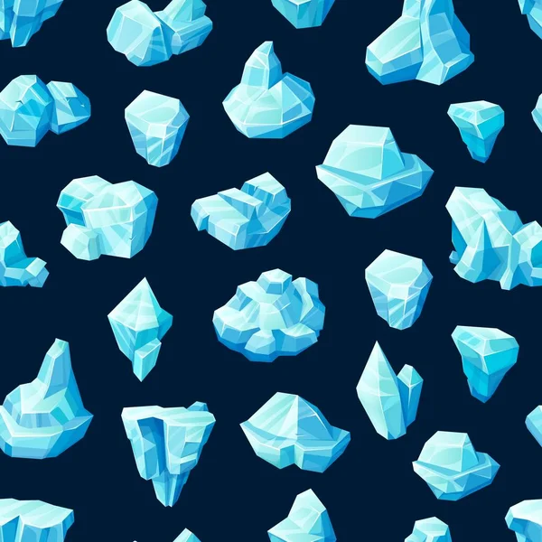 Blue Ice Cubes Crystals Seamless Pattern Vector Background Cartoon Frozen — Stockvector