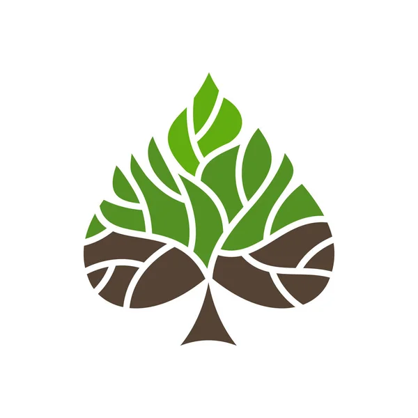 緑のエコと自然生活のコンセプトベクトルエンブレムとツリーアイコン ハート型の木の葉 生態環境や森林公園の園芸や成長のシンボル — ストックベクタ