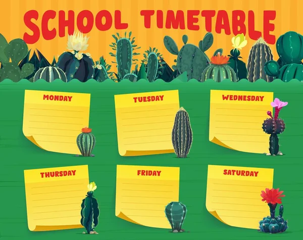 Timetable Schedule Mexican Cacti Succulent Plants Border Vector Week Calendar — 스톡 벡터